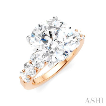 1 1/4 Ctw Round Shape Oval and Round Cut Diamond Semi-Mount Engagement Ring in 14K Rose and White Gold